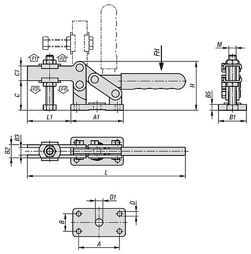 Schnellspanner, Fuß waagrecht, schwere Ausführung, F2=6000, verstellb. Andruckspindel, Stahl verzinkt - K1242.06000 - bekommst Du bei ★ HUG Technik ✓