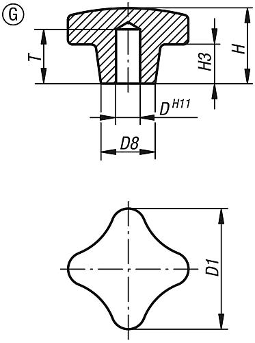 Kreuzgriff D1=25, Form: G Duroplast, Komp: Stahl - K0148.405 - bei HUG Technik ☆