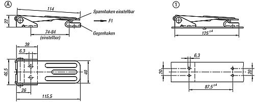 Spannverschluss einstellbar, Form: A Edelstahl, Anschraubbohrung verdeckt - K0049.1631162 - bekommst Du bei HUG Technik ♡