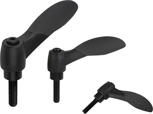 Klemmhebel 2K mit Außengewinde, Gewindeeinsatz Stahl brüniert - K0125