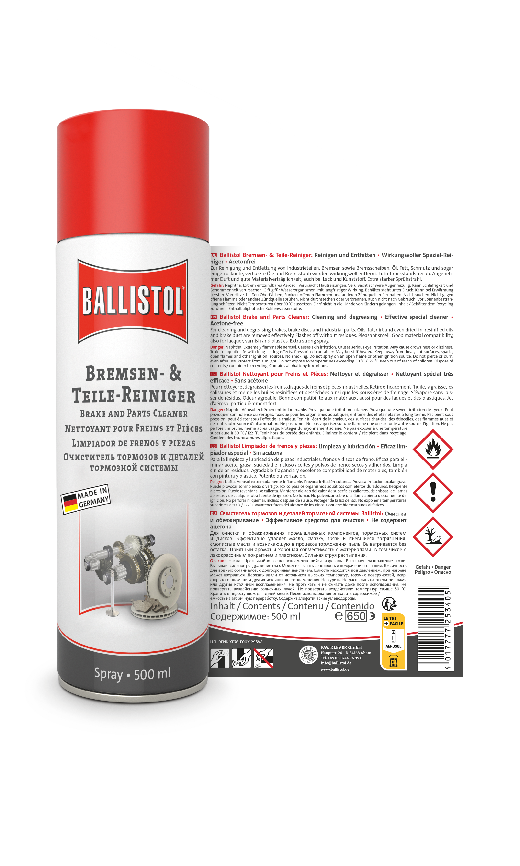 Ballistol Bremsen- und Teilereiniger Spray Rückseite