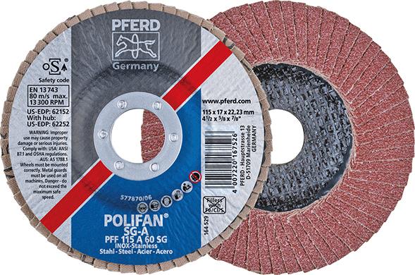 PFERD Fächerschleifscheibe A 40 SG 115 mm K 40 gerade - gibt’s bei ☆ HUG Technik ✓ PFERD Fächerschleifscheibe A 40 SG 115 mm K 40 gerade - gibt’s bei ☆ HUG Technik ✓