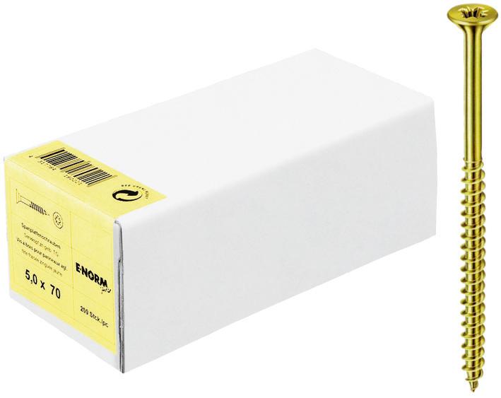 E-NORMpro Spanplattenschraube, Senkkopf, TG PZD 3,0x 25/18 verzinkt, gelb passiviert, Packung mit 200 Stück - bekommst Du bei HUG Technik ♡