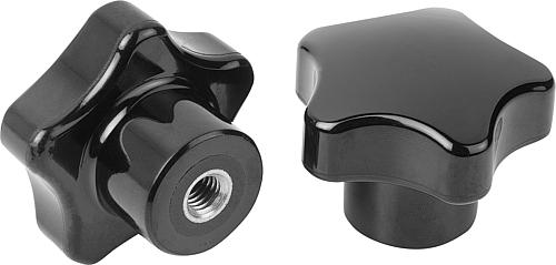 Fünfsterngriff poliert M05, Form: K Duroplast, schwarz, Komp: Edelstahl, Komp: blank, D1=32 - K1297.13205 - bei HUG Technik ☆