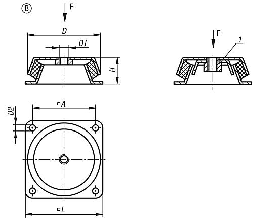 Maschinenfuß D=150, Form: B Stahl, Komp: elast. Naturkautschuk - K0687.150060 - direkt bei HUG Technik ✓