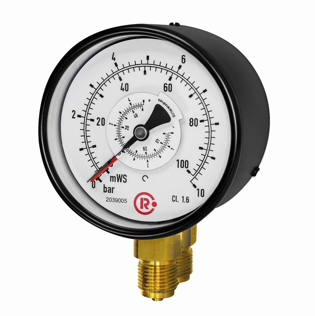 Differenzdruckmanometer, 2x G 1/2 unten, parallel, 0 - 1,0 bar, ø 100 - bei HUG Technik ✭