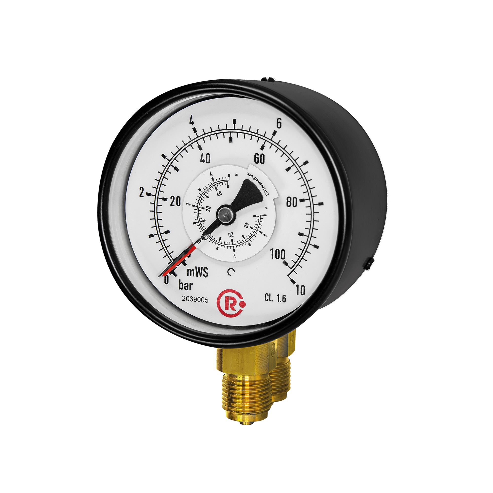 Differenzdruckmanometer, 2x G 1/2 unten, parallel, 0 - 2,5 bar, Ø 100 - erhältlich bei ✌ HUG Technik ✓