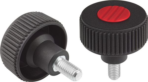 Rändelrad Gr.1 M05X10, Form: L Thermoplast, schwarz RAL7021, Komp: Stahl, Komp: grau RAL7035, D=40 - K0260.51055X10 - gibt’s bei ☆ HUG Technik ✓