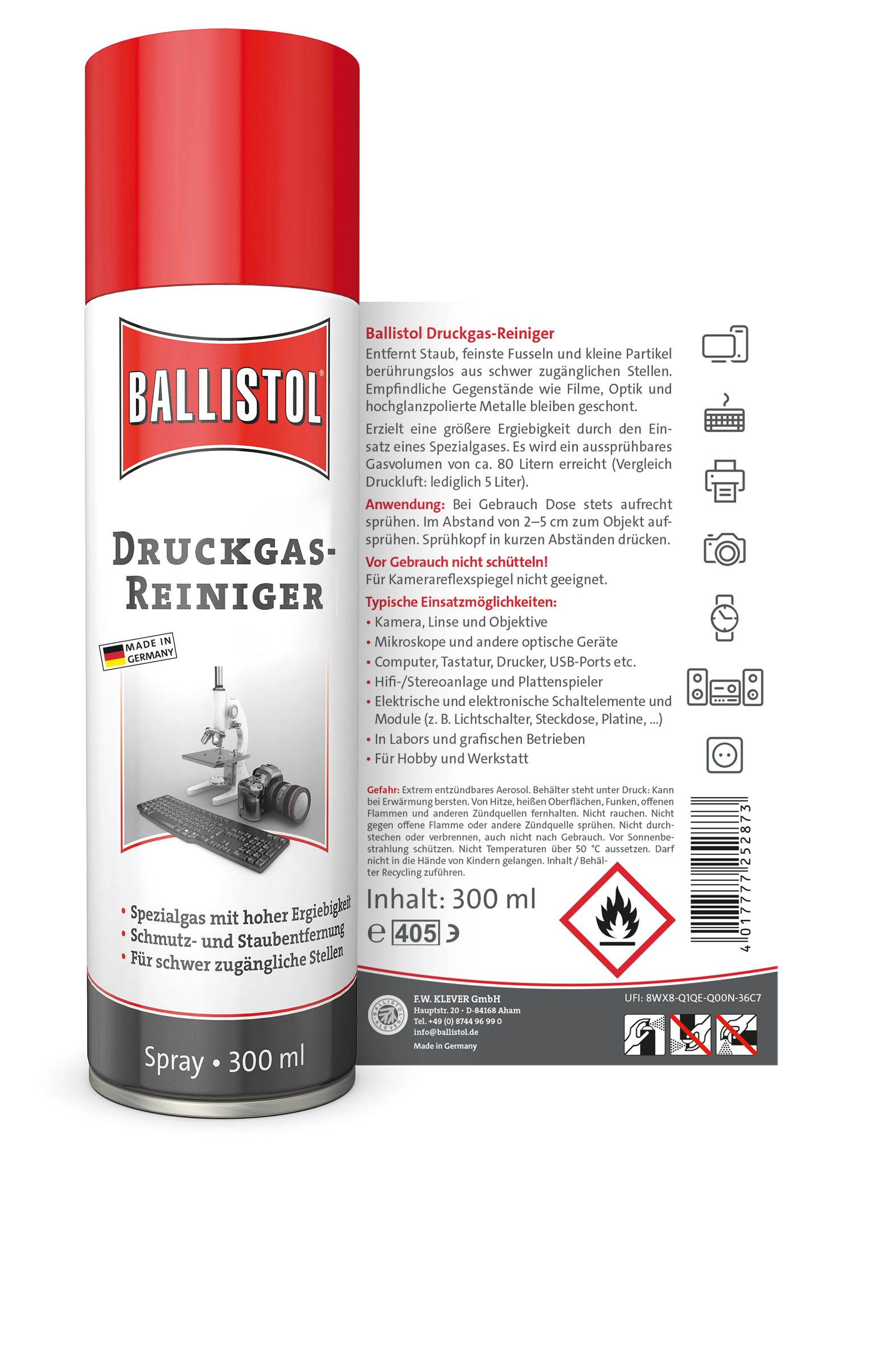 Ballistol Druckgas-Reiniger, 300 ml, Rückseite