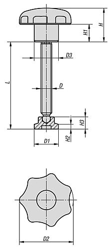 Zeichnung Druckspindel M06 L=53,8 Thermoplast, Komp: Stahl Gewindestift L1= L-3,8 mm - K0394.06053 - bei HUG Technik ✭