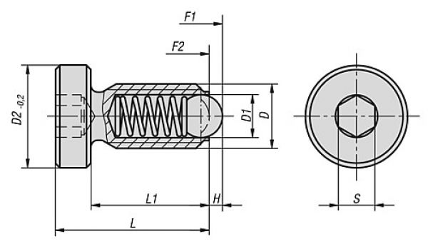 Federndes Druckstück mit Kopf D=M06 L=16 Autom.Stahl, Komp: Kugel aus Stahl - K0336.06 - bei HUG Technik ✭