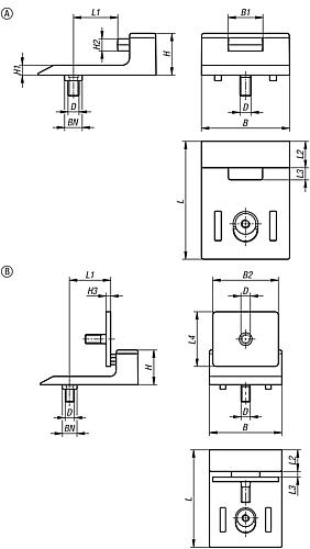 Türanschlag, mit Dämpfung, Form: A, L=53,5, B=40, H=19, Bn=8/10, Polyamid, Komp: EPDM - K1633.0 - bei HUG Technik ♡