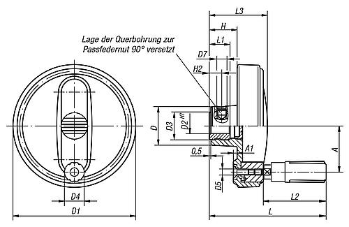 Handrad mit Nut Gr.1 D1=80 Thermoplast, drehbar, Komp: Thermoplast, D=10 - K0257.10801003 - direkt von HUG Technik ✓