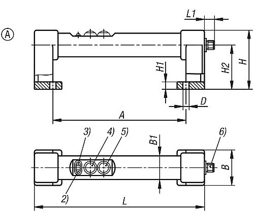 Rohrgriff mit elektrischer Schaltfunktion, 2 Drucktaster, Form: A ohne Nothalt, L=230, A=180, D=8,5, PVC schwarz, - K1530.180 - bei HUG Technik ♡