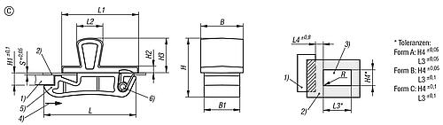 Schnappverschluss einrastbar, Form: C Groß, H=23,1, B=16,5, L=36, S=1, PC/ABS schwarz, Komp: Edelstahl - K1652.222160 - direkt bei HUG Technik ✓