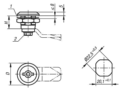 Sicherheits-Drehriegel mit Doppelbart, Edelstahl 1,4401 - K1350 - bei HUG Technik ✭