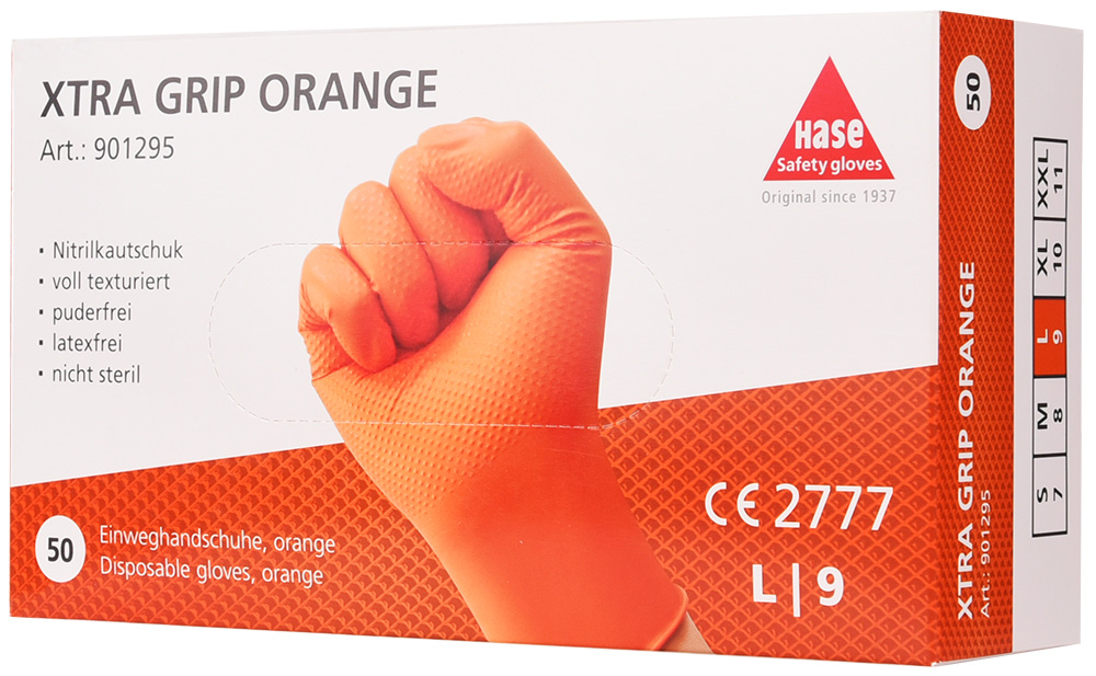Einweghandschuh Nitril, Diamond, 0,25 mm, 50 St. »Nitril XTRA Grip Orange« orange.