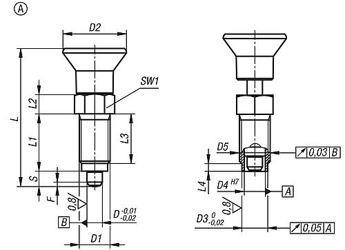 Arretierbolzen Premium gehärtet Gr.1 M10x1, Form: A Thermoplast, zylindrisch, Komp: Edelstahl, D=5 - K0736.401105 - bei HUG Technik ✭