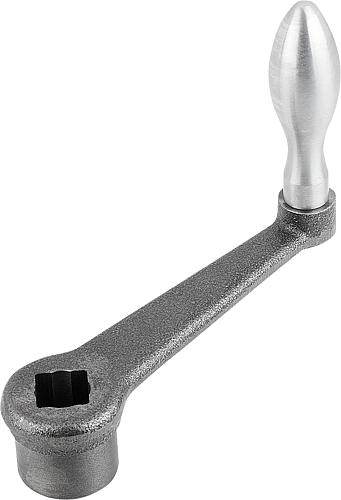 Handkurbel L2=102, Form:F Grauguss, feststehend, Komp:Grauguss, S=12 +0,2 L1=100 - K0685.110X12 - gibt’s bei ☆ HUG Technik ✓