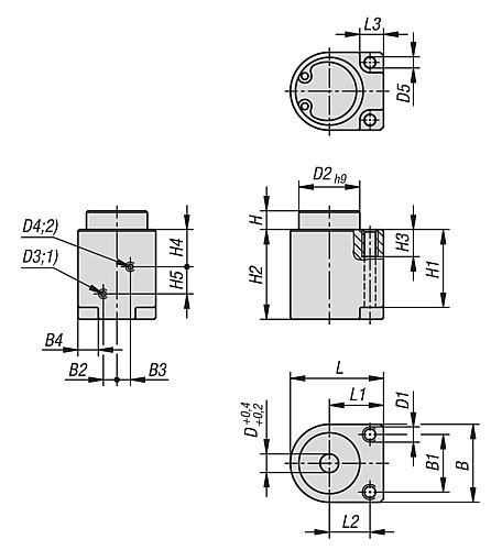 Positionieraufnahme pneumatisch, mit Flansch, D=6, M04 F=40 F1=6 Fh=100, Edelstahl, Komp: Nitrilkautschuk - K1741.0618 - bekommst Du bei ★ HUG Technik ✓