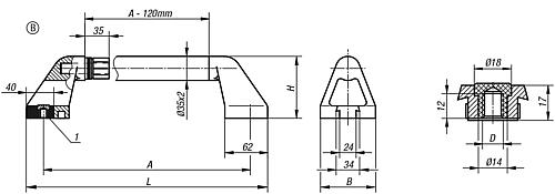 Rohrgriff, Form: B Edelstahl, Komp: Thermoplast, A=300, D=M10 - K0226.300102 - erhältlich bei ✭ HUG Technik ✓