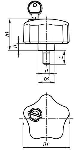 Fünfsterngriff abschließbar M08x20 D1=68 Kunststoff, schwarz, Komp: Stahl - K1378.6808x20 - bei HUG Technik ✭