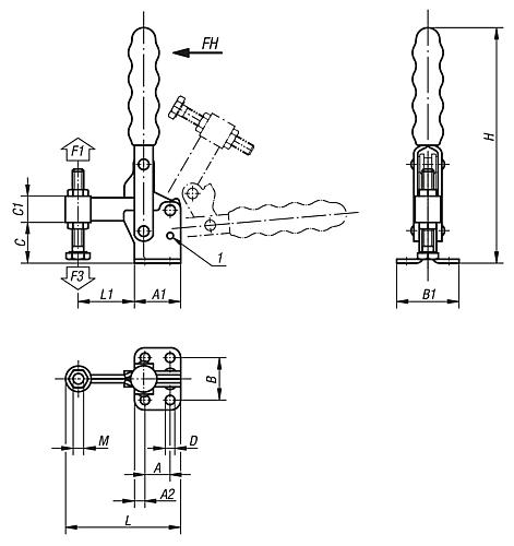 Schnellspanner vertikal Stahl, Komp: Kunststoff, M=M05x35 - K0060.0100 - bekommst Du bei ★ HUG Technik ✓