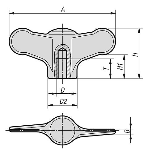 Flügelgriff M06, A=38 Edelstahl, gestrahlt - K0273.9061 - bei HUG Technik ♡