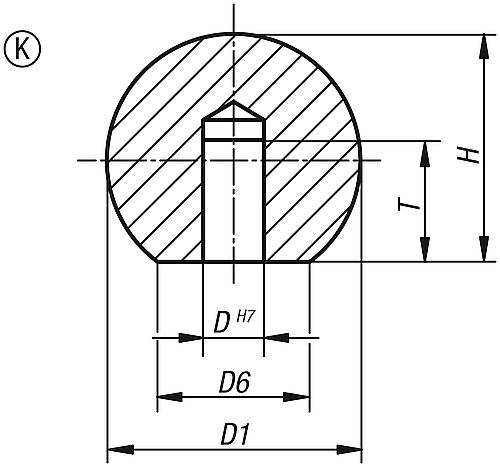 Zeichnung Kugelknopf D1=16, Form: K Aluminium, D4=6 - K0650.316042 - direkt bei HUG Technik ✓