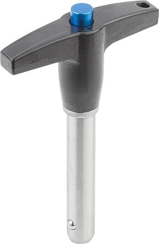 Kugelsperrbolzen T-Griff Aluminium, selbstsichernd, Komp: Edelstahl, D1=10, L=100 - K0366.25110100 - bekommst Du bei ★ HUG Technik ✓