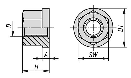 Sechskantmutter 1,5D hoch M05 Vergütungsstahl, DIN6331, SW=9 - K0701.05 - gibt’s bei ☆ HUG Technik ✓