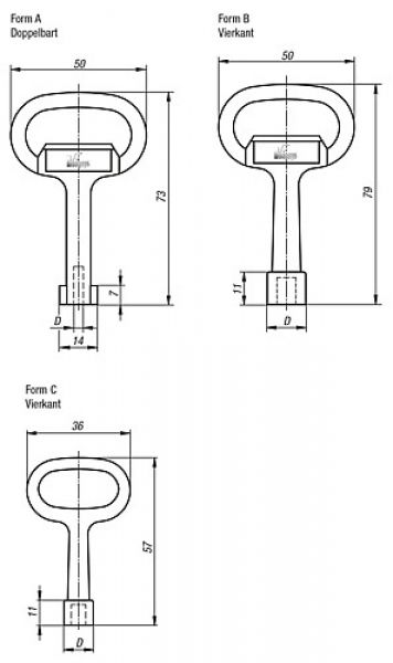 Steckschlüssel für Drehriegel, Zink - K0535 - bei HUG Technik ☆