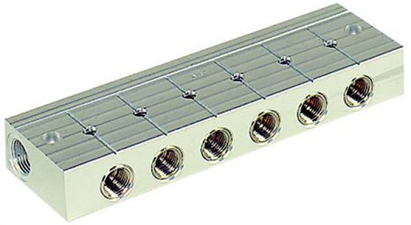 Verteilerleiste 10 integrierte Kugelhähne, Alu-Druckguss, G 3/8 - kommt direkt von HUG Technik 😊