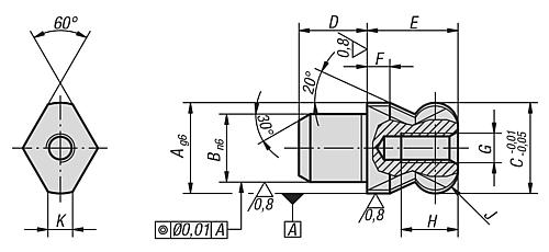 Aufnahmebolzen mit Kugelansatz C=10, Form: D Werkzeugstahl - K0351.102 - bei HUG Technik ✭