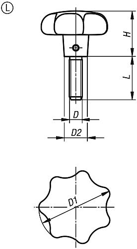 Sterngriff M06X15, D1=32 H=20, Form: L, Grauguss gleitgeschliffen Komp:Edelstahl - K0151.606X15 - gibt’s bei ☆ HUG Technik ✓