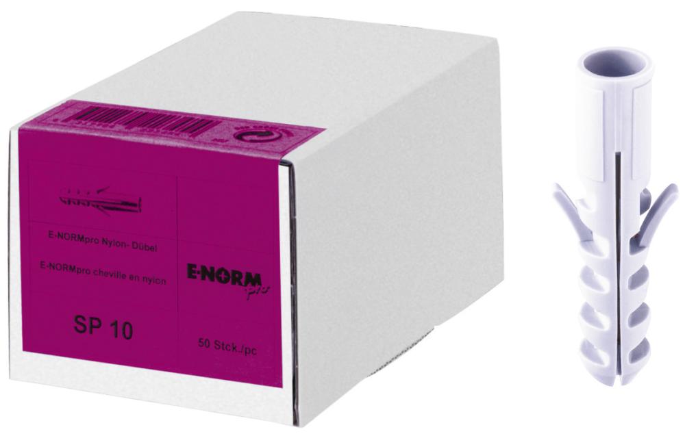 E-NORMpro Nylondübel SP 10, Dübellänge 50mm, Schrauben-Ø 6,0-8mm, Packung mit 50 Stück - kommt direkt von HUG Technik 😊