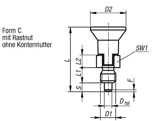 Arretierbolzen kurze Ausführung Gr.0 M08, Form: C Edelstahl, D=4 - K0748.13004080 - bekommst Du bei HUG Technik ♡