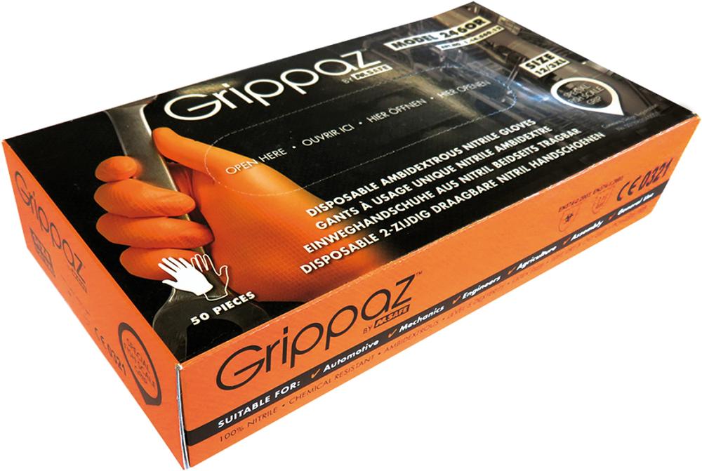 M-SAFE® Handschuh Grippaz, Box mit 50 Stück, orange oder schwarz - bekommst Du bei HUG Technik ♡