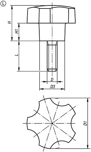 Fünfsterngriff M06x12, D=32 - K0185.3206X12 - gibt’s bei HUG Technik ✓