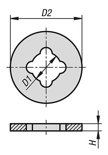 Zeichnung Sicherungsscheibe, D1=13,5, D2=28, Polyamid Natur - K1526.16 - bei HUG Technik ♡