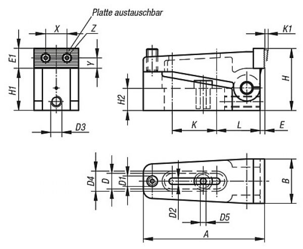 Niederzugspanner A=110 39x56 Stahl, Komp: Einsatzstahl - K0033.010 - bei HUG Technik ✓