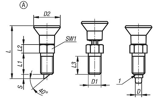 Arretierbolzen Verdrehsicherung mit Anlaufschräge Gr.2 M12, D=6, Form: A, Edelstahl blank, Komp: Thermoplast - K1300.012060 - bei HUG Technik ♡