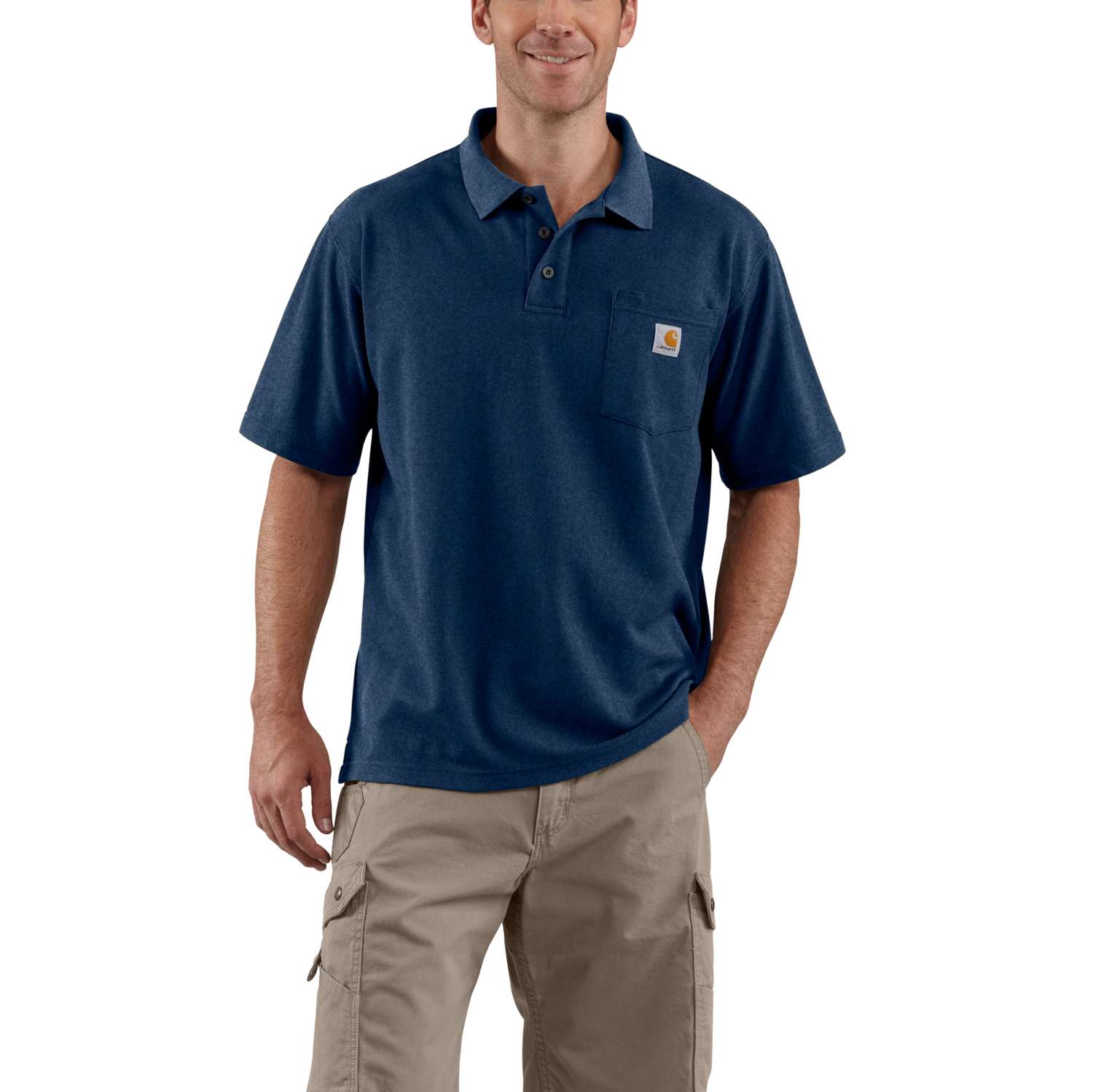 carhartt® Herren Poloshirt WORK POCKET POLO S/S, dark cobalt blue heather - bei HUG Technik ✭