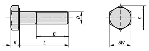 Sechskantschraube mit Schaft DIN931, DIN EN ISO4014, DIN EN24014 M05X30, B=16, SW=8, Edelstahl A4 blank - K0870.605X30 - bei HUG Technik ☆