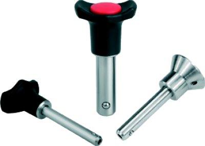 Kugelsperrbolzen, Form: A Thermoplast, selbstsichernd, Komp:Edelstahl, Komp:rot RAL3020, D1=12, L=30 - K0363.4712030 - gibt’s bei HUG Technik ✓