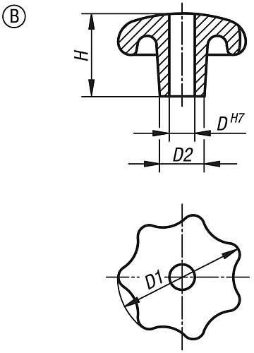 Sterngriff gleitgeschliffen D1=32, Form: B Grauguss, D4=6 - K0151.206 - bekommst Du bei ★ HUG Technik ✓