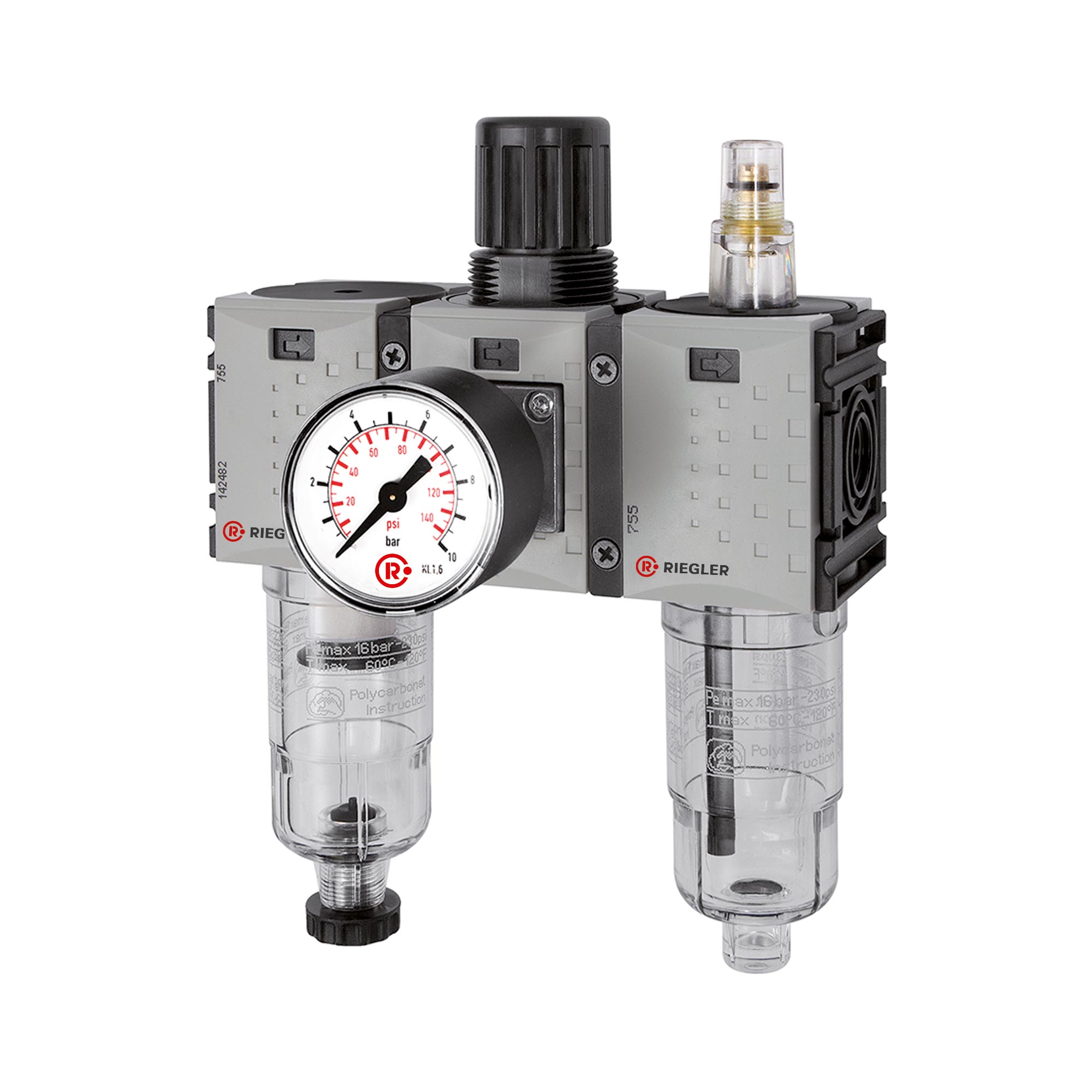 WE 3-tlg. »FUTURA-mini«, PC-Behälter, Standardmanometer G 1/4, 0,5-8, HA - bei HUG Technik ☆