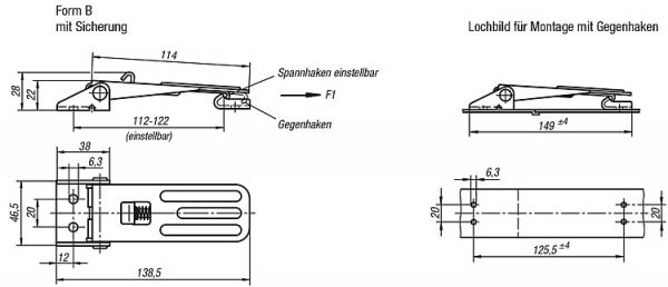 Spannverschluss einstellbar, Form: B Edelstahl, Anschraubbohrung sichtbar - K0048.2631392 - erhältlich bei ♡ HUG Technik ✓