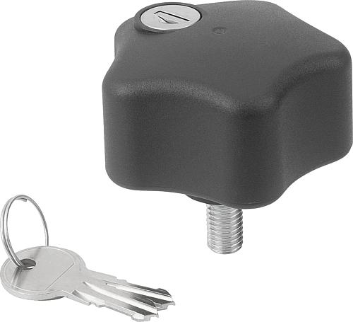 Fünfsterngriff abschließbar M08x20 D1=68 Kunststoff, schwarz, Komp: Stahl - K1378.6808x20 - bei HUG Technik ✭