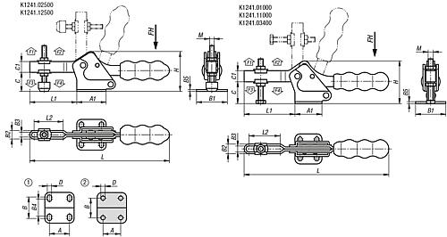 Schnellspanner, Fuß waagrecht, Standard, F2=1000, verstellbare Andruckspindel M05x40, Edelstahl blank, - K1241.11000 - bei HUG Technik ✓